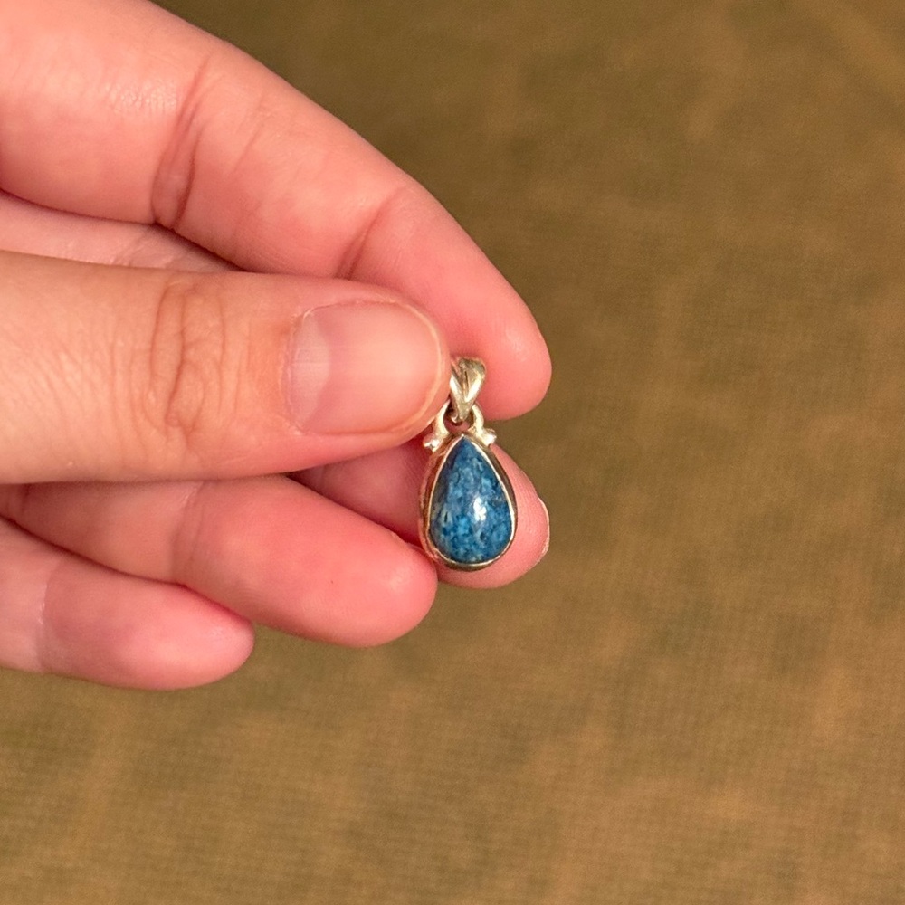 Sterling Silver Teardrop Blue Apatite Pendant